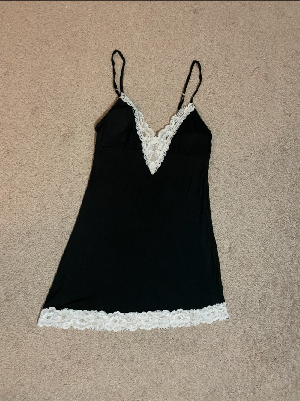 Victoria's Secret Black Slip with White Lace Trim size Small
